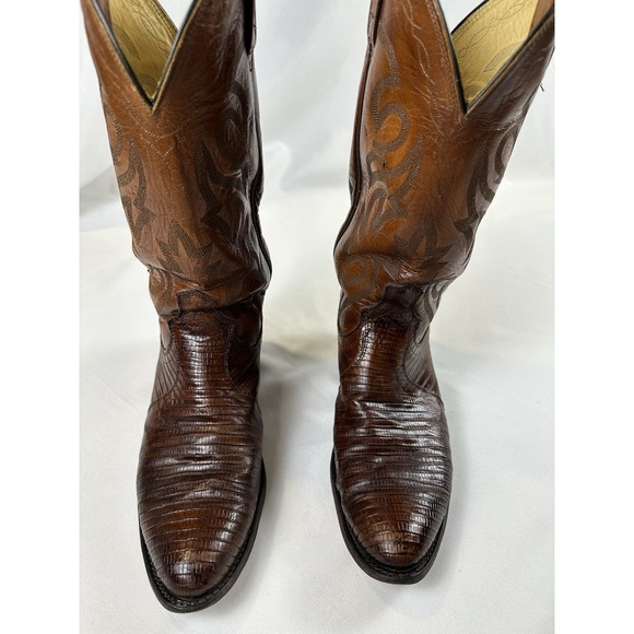 Dan Post Teju Exotic‎ Lizard Leather Western Brown Boots Mens Cowboy Vtg Sz 10D - Picture 9 of 12